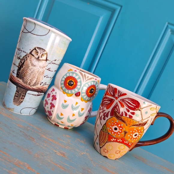 Owl Family of Mugs Set of 3 Bird Themed Coffee Cups Ceramic Drinking Mug Owls - Picture 1 of 15